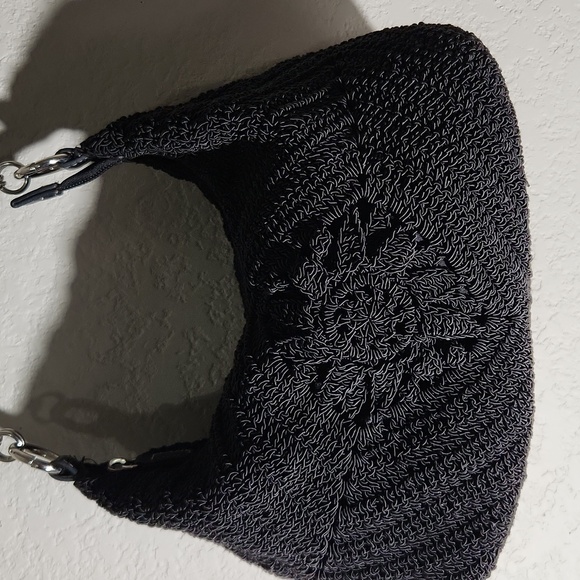 Crochet Purse Hobo Womens shoulder bag black flower - Picture 3 of 13